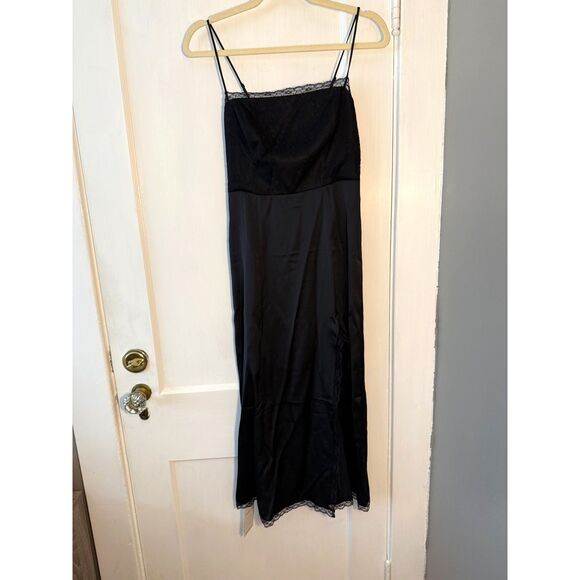 Abercrombie and Fitch Black Satin High Slit Midi Dress Sz XS Petite - Picture 8 of 11